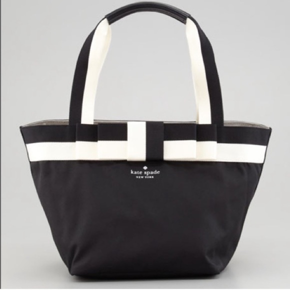 Kate Spade Barrow Street Tote Bag Bow Accent Zip Top Black White Classic - Picture 1 of 17